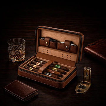 Personalized Leather Cigar Case, Travel Cigar Humidor